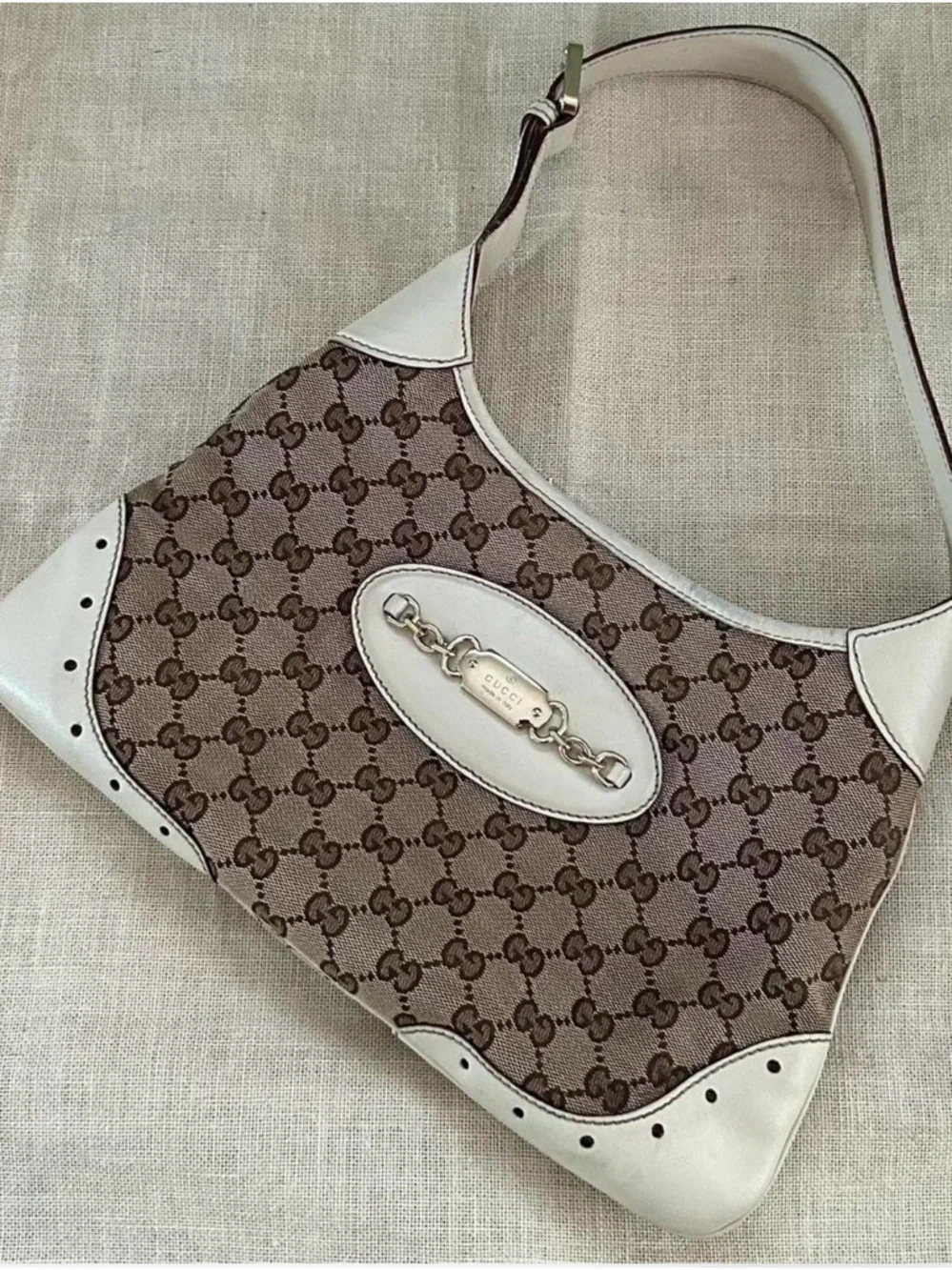 Gucci White & Brown GG Canvas Hobo Shoulder Bag - Picture 1 of 9